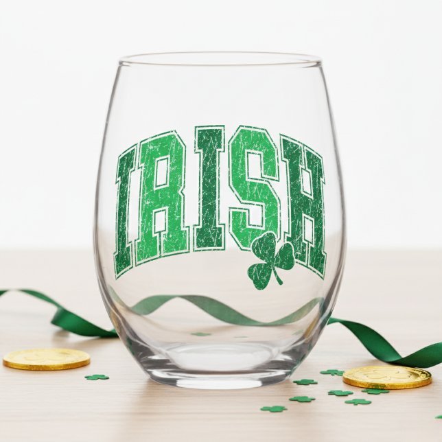 Irish Pride Retro St Patrick's Day Stemless Wine Glass (Irish Pride Retro St Patrick's Day Stemless Wine Glass)
