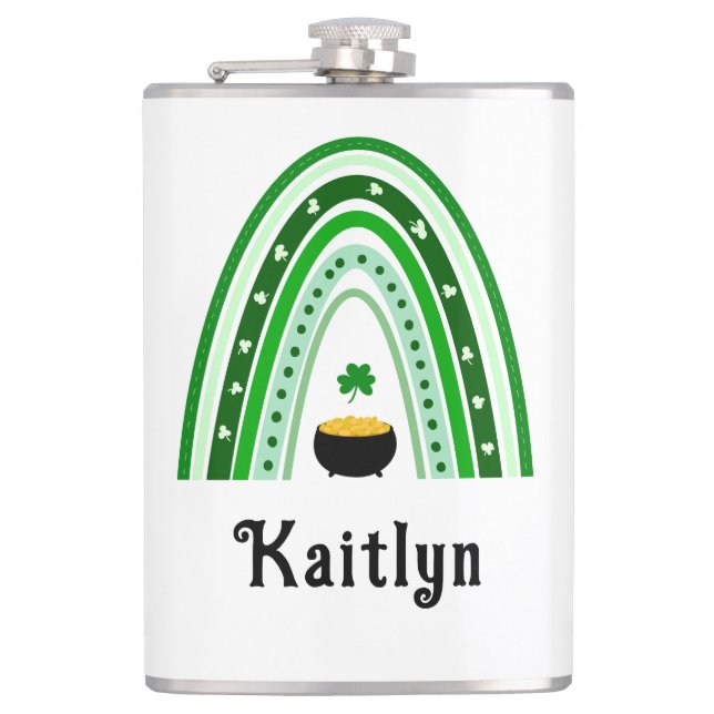 Irish Proverb, Boho Rainbow St. Patrick's Day Hip Flask (Front)