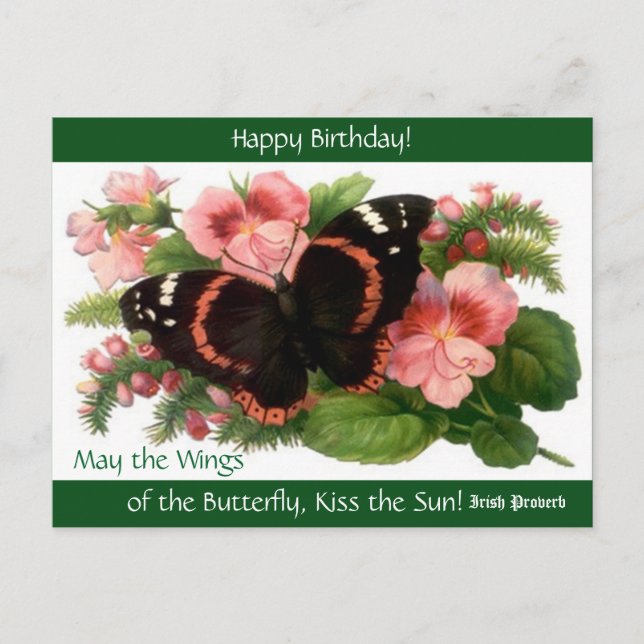 Irish Proverb Happy Birthday Butterfly PC carte po (Devant)