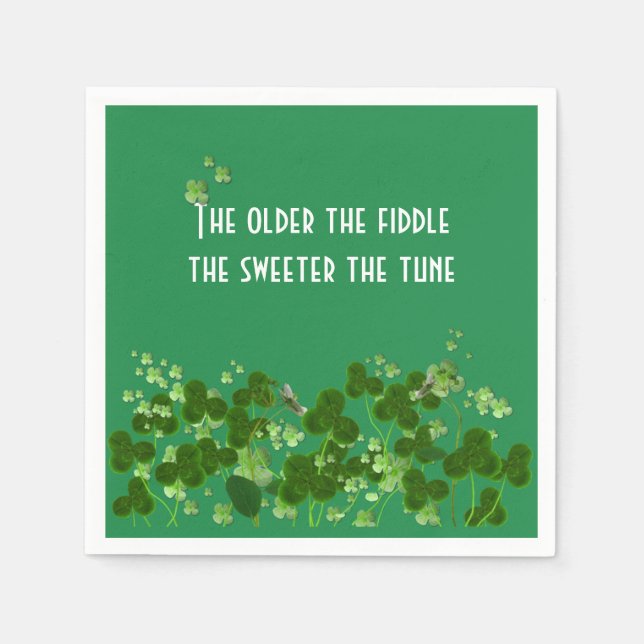 Irish Proverb On Green With Shamrocks Napkin (Front)