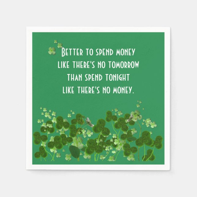 Irish Proverb On Green With Shamrocks Napkin (Front)
