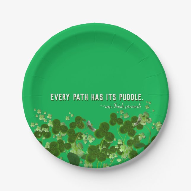 Irish proverb with lucky shamrocks paper plate (Front)