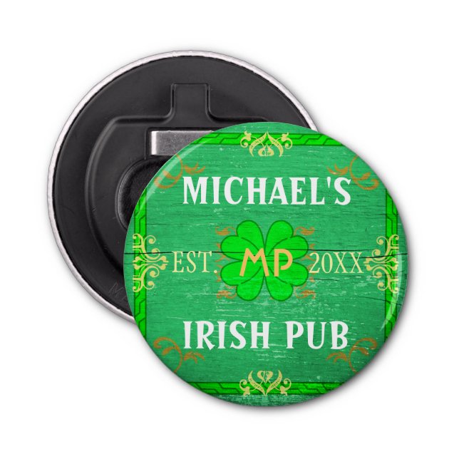 Irish Pub Green Your Name Customizable Bottle Bottle Opener (Front)