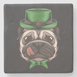 Irish Pug St Patrick's Day green hat dog lover Stone Coaster