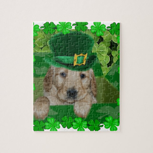 IRISH PUP! PGOLDEN RETRIEVER ST. PATRICK JIGSAW PUZZLE (Vertical)