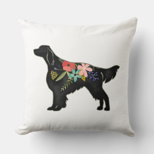 Irish Red and White Setter Bohemian Floral Throw Pillow (Front)