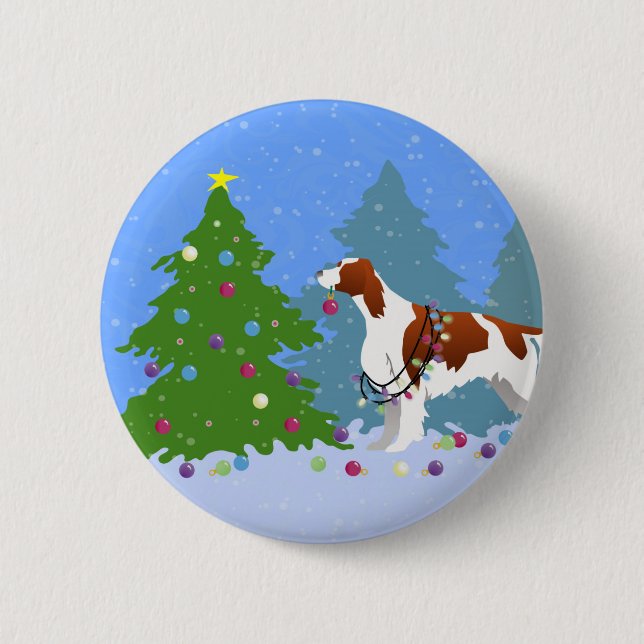 Irish Red and White Setter Decorating Tree 2 Inch Round Button (Front)