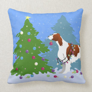 Irish Red and White Setter Decorating Tree Throw Pillow