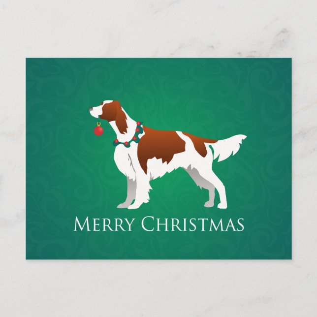Irish Red and White Setter Merry Christmas Design Holiday Postcard (Front)