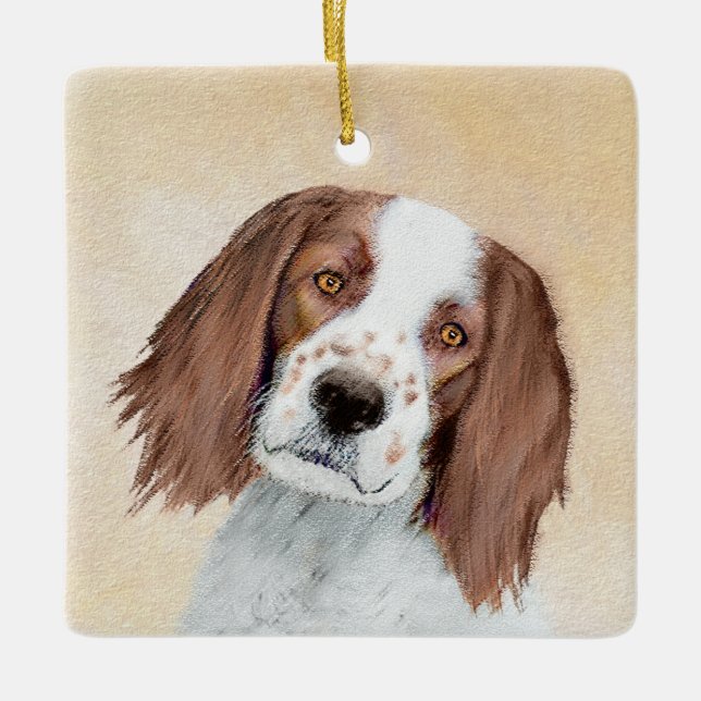 Irish Red and White Setter Painting - Original Art Ceramic Ornament (Front)