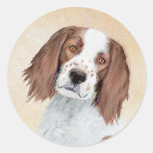 Irish Red and White Setter Painting - Original Art Classic Round Sticker