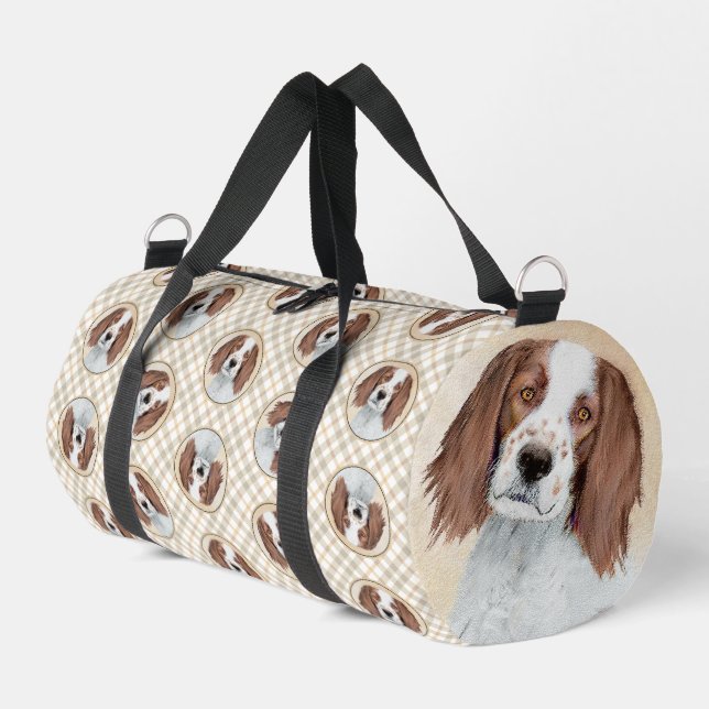 Irish Red and White Setter Painting Original Art Duffle Bag (Left Corner)