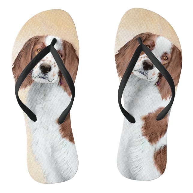 Irish Red and White Setter Painting - Original Art Flip Flops (Footbed)