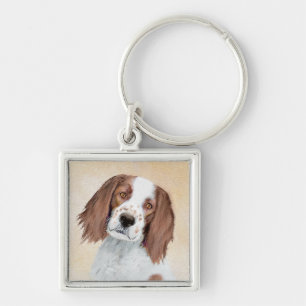 Irish Red and White Setter Painting - Original Art Keychain