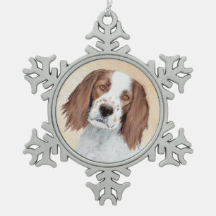 Irish Red and White Setter Painting - Original Art Snowflake Pewter Christmas Ornament