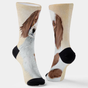 Irish Red and White Setter Painting - Original Art Socks