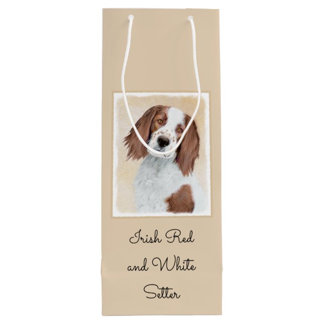 Irish Red and White Setter Painting - Original Art Wine Gift Bag (Back)