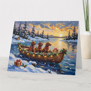 Irish Red Setter Christmas Boat Holiday Card