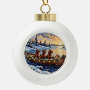 Irish Red Setter Christmas Boat Holiday Ceramic Ball Christmas Ornament