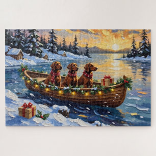 Irish Red Setter Christmas Boat Holiday Jigsaw Puzzle