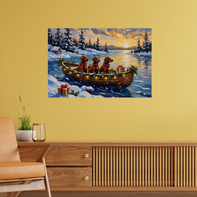 Irish Red Setter Christmas Boat Holiday Poster (Living Room 2)