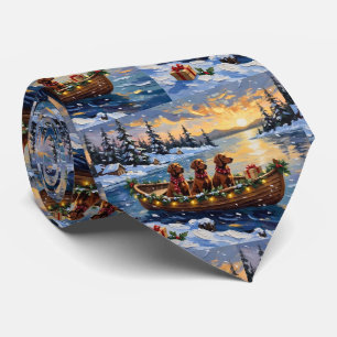 Irish Red Setter Christmas Boat Holiday Tie