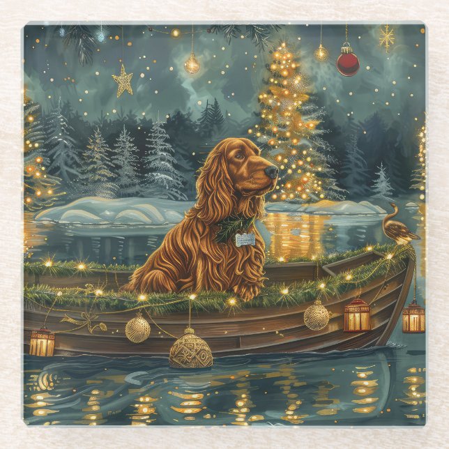 Irish Red Setter Christmas Festive Voyage Glass Coaster (Front)