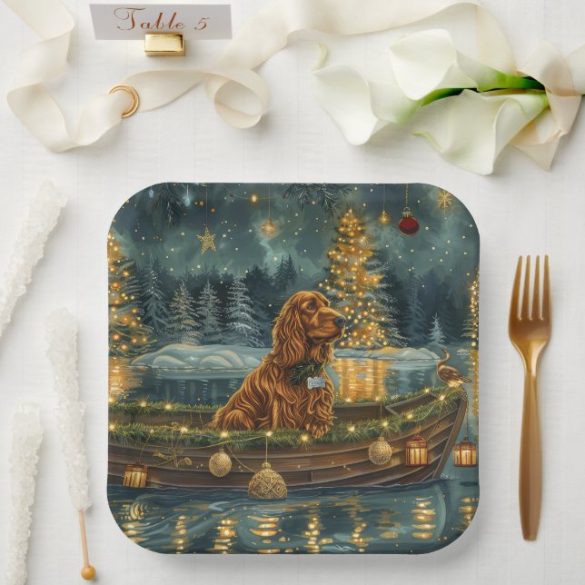 Irish Red Setter Christmas Festive Voyage Paper Plate (Wedding)