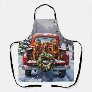 Irish Red Setter Christmas Red Truck Holiday Apron