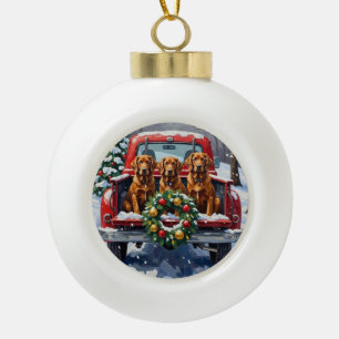 Irish Red Setter Christmas Red Truck Holiday Ceramic Ball Christmas Ornament