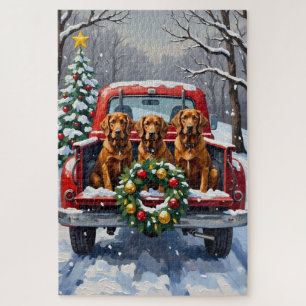 Irish Red Setter Christmas Red Truck Holiday Jigsaw Puzzle