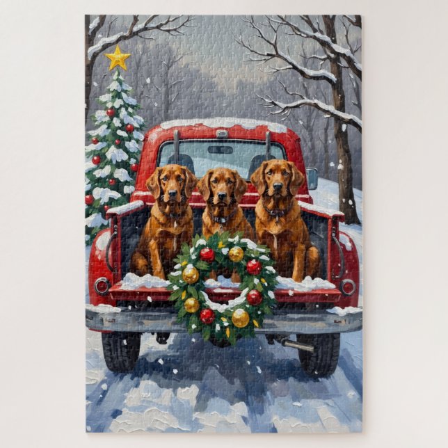 Irish Red Setter Christmas Red Truck Holiday Jigsaw Puzzle (Vertical)