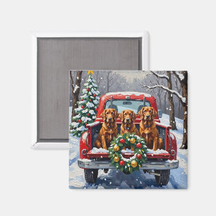 Irish Red Setter Christmas Red Truck Holiday Magnet