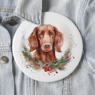 Irish Red Setter Christmas Wreath Festive Pup  6 Inch Round Button