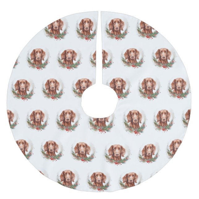 Irish Red Setter Christmas Wreath Festive Pup  Brushed Polyester Tree Skirt (Front)