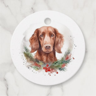 Irish Red Setter Christmas Wreath Festive Pup  Favour Tags