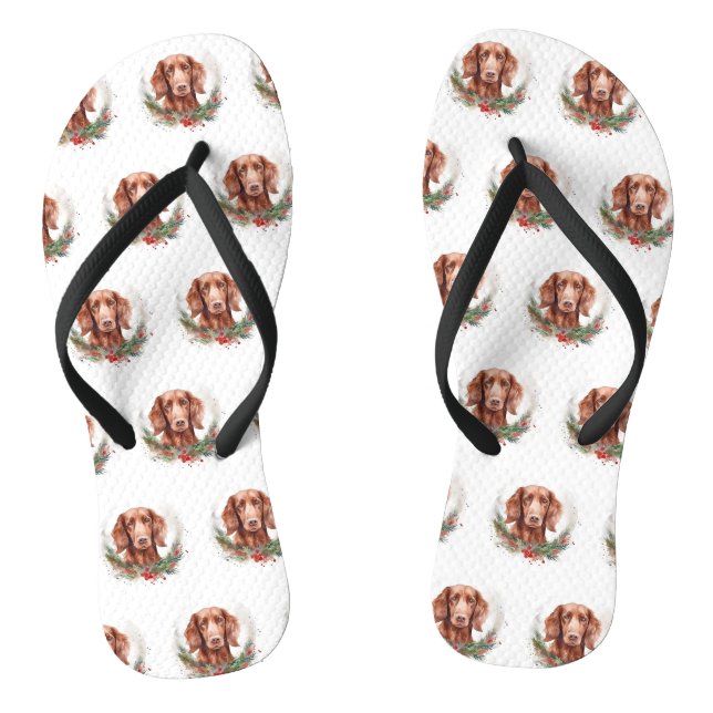 Irish Red Setter Christmas Wreath Festive Pup  Flip Flops (Footbed)