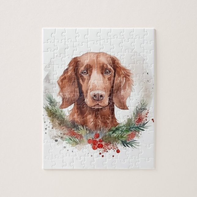 Irish Red Setter Christmas Wreath Festive Pup  Jigsaw Puzzle (Vertical)