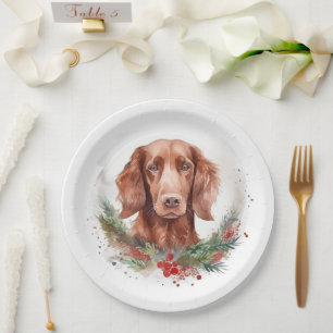 Irish Red Setter Christmas Wreath Festive Pup  Paper Plate