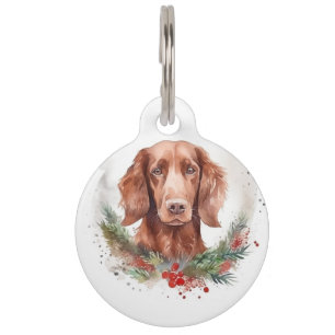 Irish Red Setter Christmas Wreath Festive Pup  Pet Tag