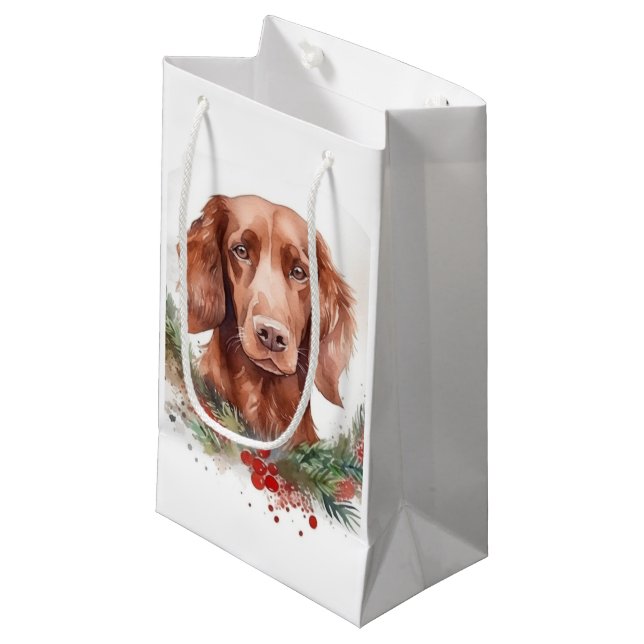 Irish Red Setter Christmas Wreath Festive Pup  Small Gift Bag (Front Angled)