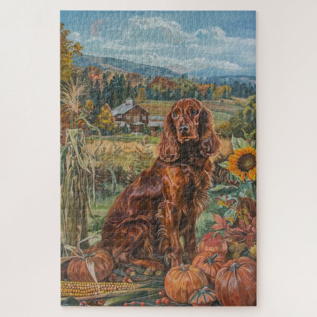 Irish Red Setter Dog Autumn Harvest Thanksgiving Jigsaw Puzzle (Vertical)