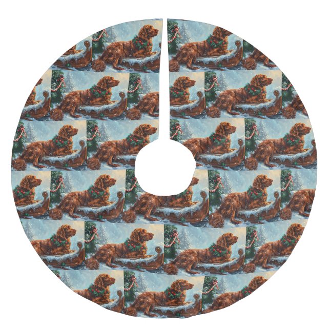 Irish Red Setter Dog Christmas Festive Brushed Polyester Tree Skirt (Front)