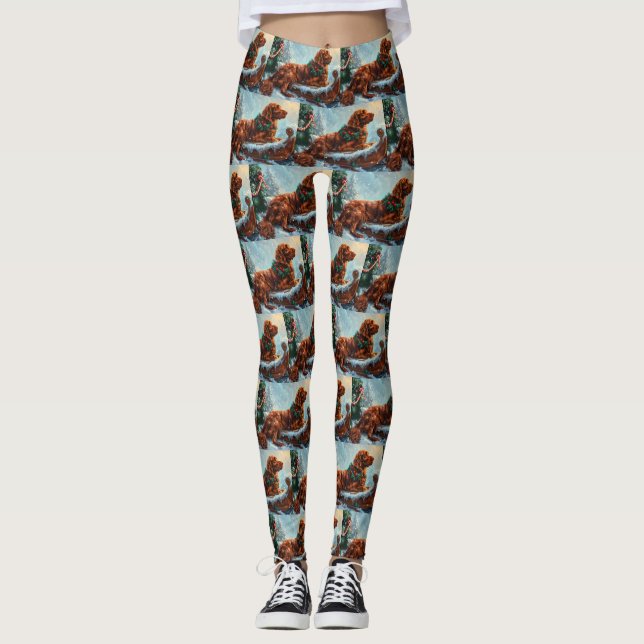 Irish Red Setter Dog Christmas Festive Leggings (Front)