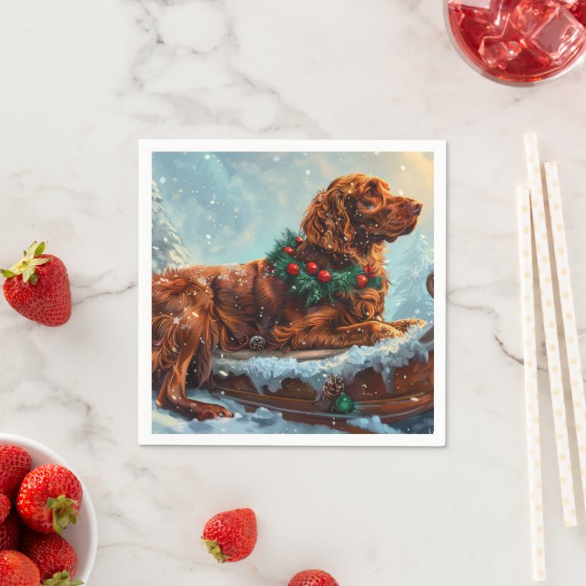 Irish Red Setter Dog Christmas Festive Napkin (Insitu)