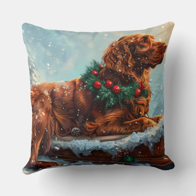 Irish Red Setter Dog Christmas Festive Throw Pillow (Back)