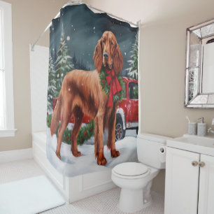 Irish Red Setter Dog in Snow Christmas