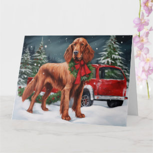 Irish Red Setter Dog in Snow Christmas Card