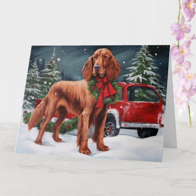Irish Red Setter Dog in Snow Christmas Card (Orchid)