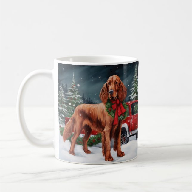 Irish Red Setter Dog in Snow Christmas Coffee Mug (Left)